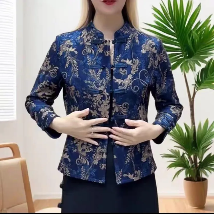 秋冬新款加绒新中式金钱花盘扣开衫上衣