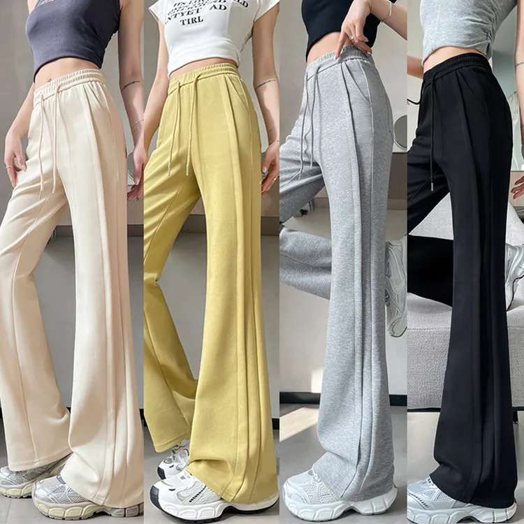 新款黄色香蕉喇叭裤春夏多巴胺休闲裤窄版直筒运动卫裤