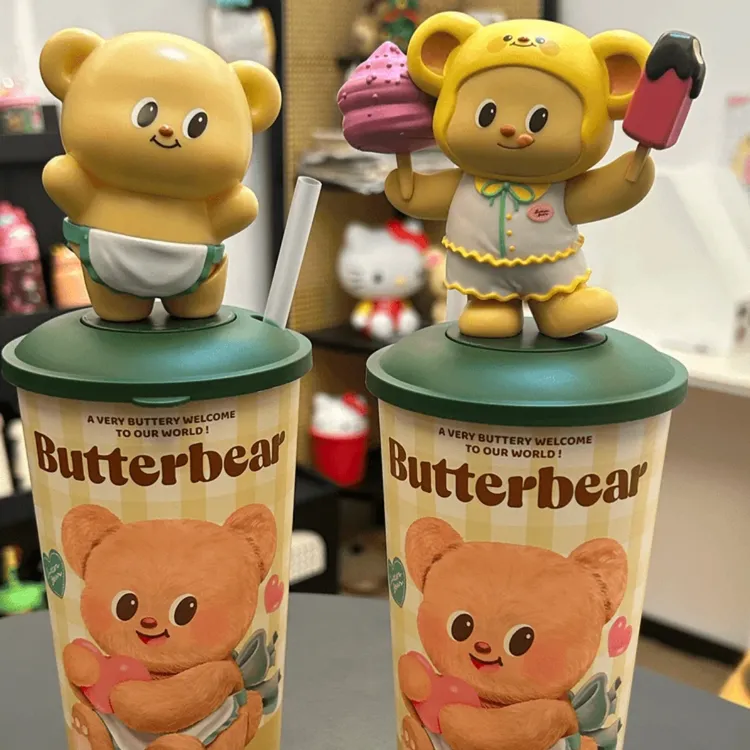 【会动】黄油小熊可爱造型杯玩偶公仔杯拉伸挂件杯好看保温杯