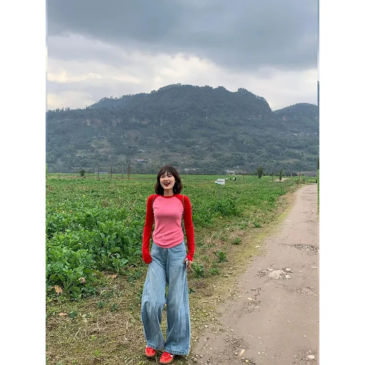 2026春季新款时尚简约设计撞色针织衫韩系插肩袖修身百搭上衣