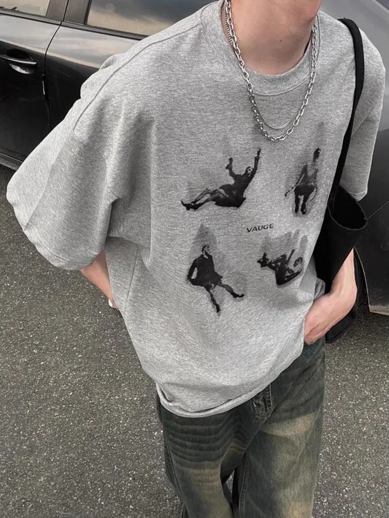 【重磅纯棉】夏季休闲百搭宽松潮流圆领韩版半袖高街印花男短袖T恤