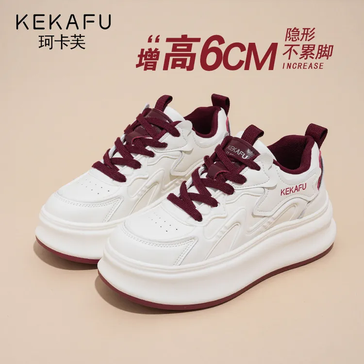 KEKAFU/珂卡芙厚底增高小白鞋女2025秋冬学生运动鞋加绒休闲棉鞋