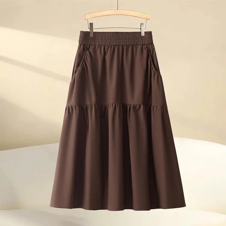 2025夏季新款气质休闲中长款半身裙女复古显瘦口袋A字韩版裙子