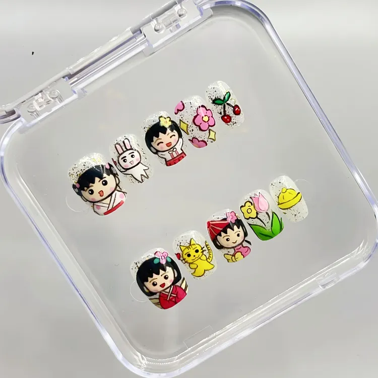 【喵小柒】樱桃小丸子可爱卡通风格纯手工彩绘动漫主题可拆卸穿戴甲