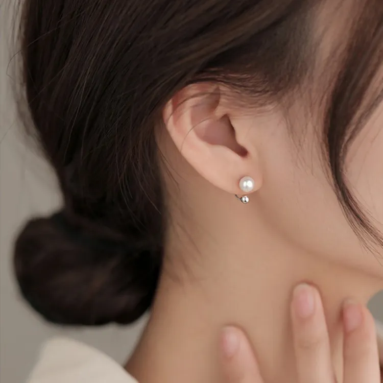 S925银天然淡水真珍珠拧螺丝扣防丢耳钉气质法式复古风耳饰耳钩