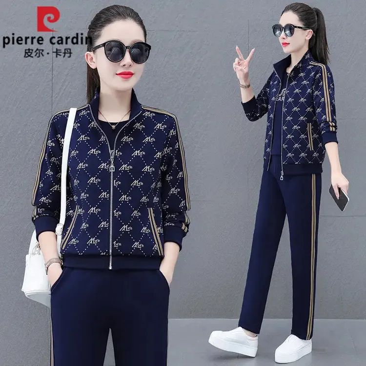 皮尔卡丹正品专柜运动服套装女春秋新款休闲时尚中年妈妈装三件套