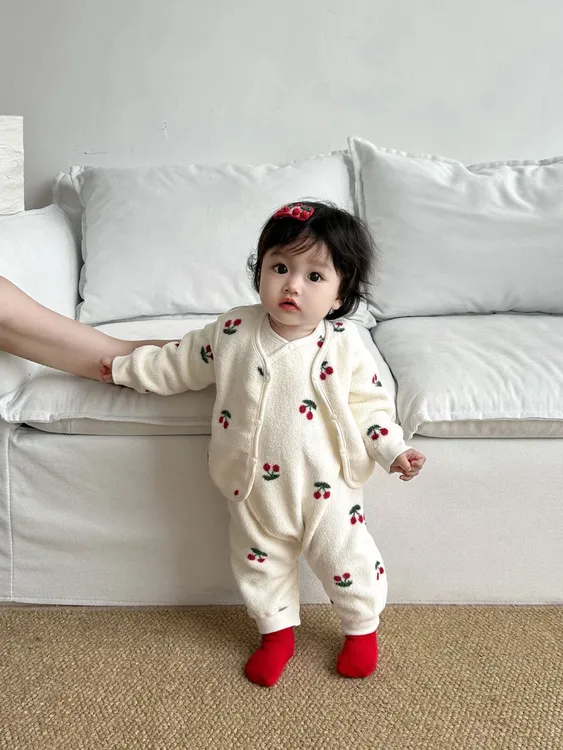 韩版秋冬男女宝宝加绒保暖连体衣超萌洋气摇粒绒哈衣爬服婴儿衣服