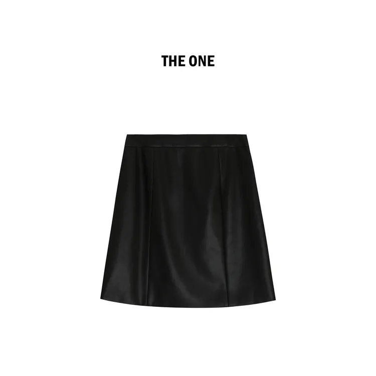 AZE 赫本日记 2025秋冬新款黑色高腰显瘦气质A字女皮裙 HH50914Q1