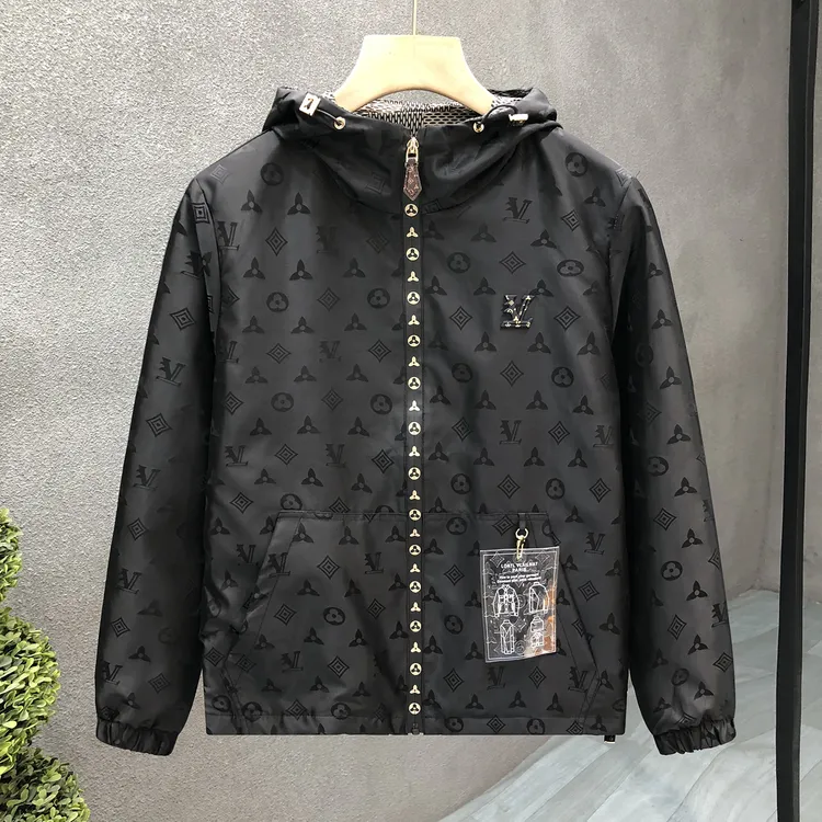 痞帅高端上衣专柜品质连帽暗花纹夹克外套男生秋季新款衣服