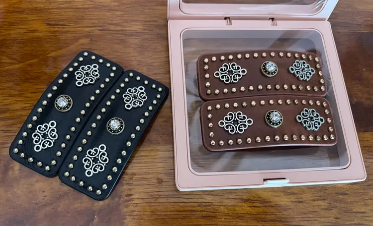 蒙古元素皮质夹黑色手工镶钻时尚纪念中古镜面发夹饰品发饰（一对）