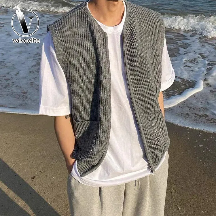 VALVOELITE日系毛衣马甲男士春秋时尚学院风坎肩拉炼针织开衫外套