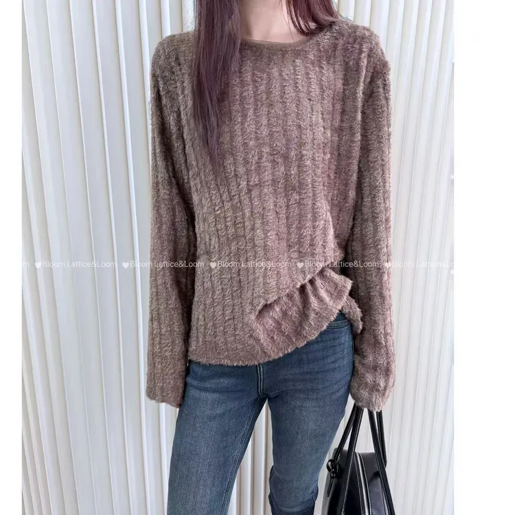 PCNY不理理“可可慕斯”进口特殊面料高克重宽松百搭休闲毛绒上衣