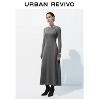 【HOT】UR2025秋季新款女装设计感明线修身圆领连衣裙UWJ750108