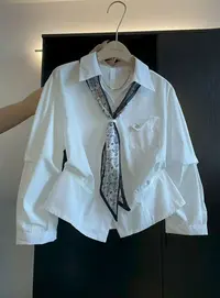 白色长袖翻领防晒短款衬衫上衣2025秋季新款早秋穿搭小衫衬衣女装