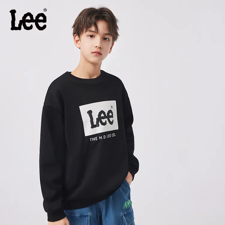 Lee儿童套头卫衣时尚潮流长袖百搭宽松圆领春季秋季纯色简约大气