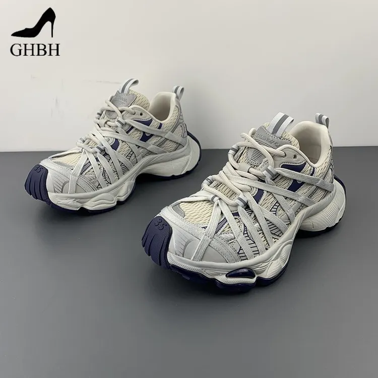 个性绑带情侣老爹鞋厚底防滑轻便运动欧美鞋春季新款百搭情侣鞋