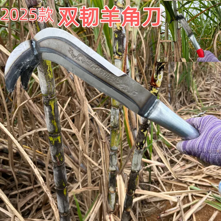 2025升级款双韧羊角甘蔗刀钩剥叶双刀刃专用农具前勾甘蔗剐叶刀