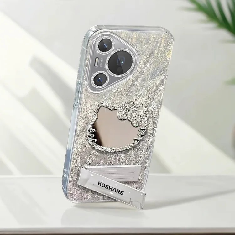 自带镜头膜华为Pura70手机壳镶钻kt猫镜子pura70pro全包Pura70Pro