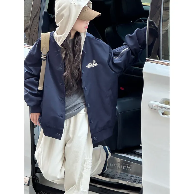 K29417孙小美学院风假两件女童外套2025秋装新款儿童连帽上衣春秋