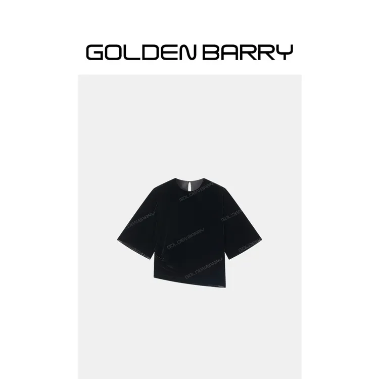 GOLDENBARRY「携荣」高级感丝绒不对称上衣短袖206414