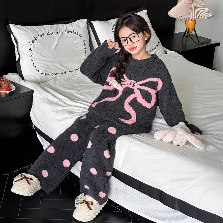 女童睡衣珊瑚绒2025秋冬季新款冬季法兰绒休闲家居服女孩加绒加厚