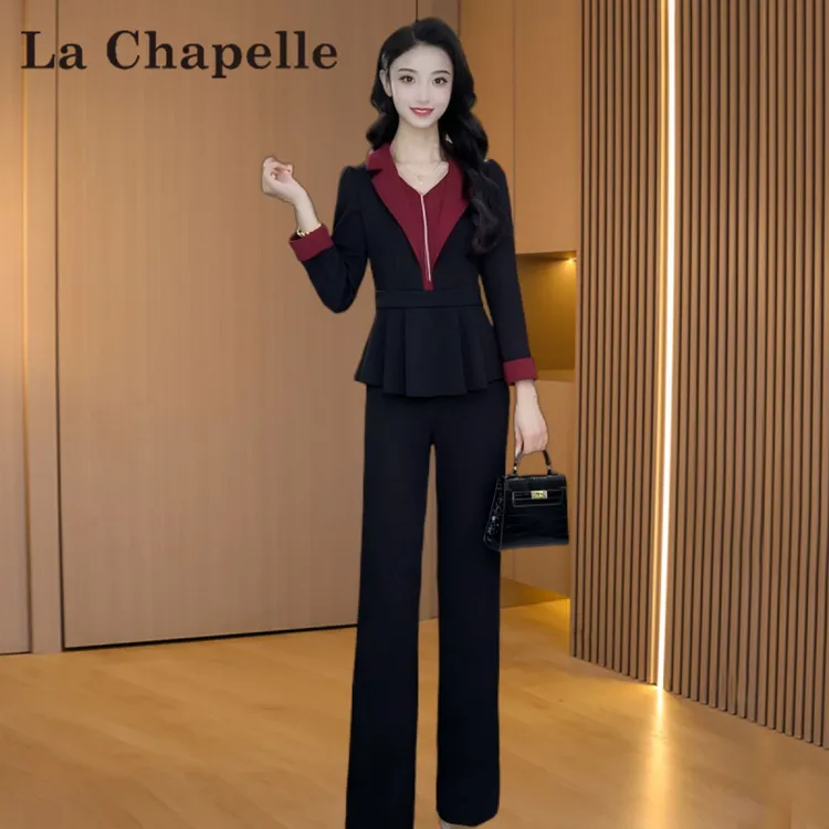 品牌小个子黑红拼接衬衫时尚套装2025早秋新款洋气轻奢爆款两件套