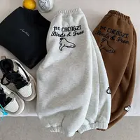 Y.Ystudio-冬风格洋气卡通字母绣花宝宝休闲加绒加厚长裤贴标时尚