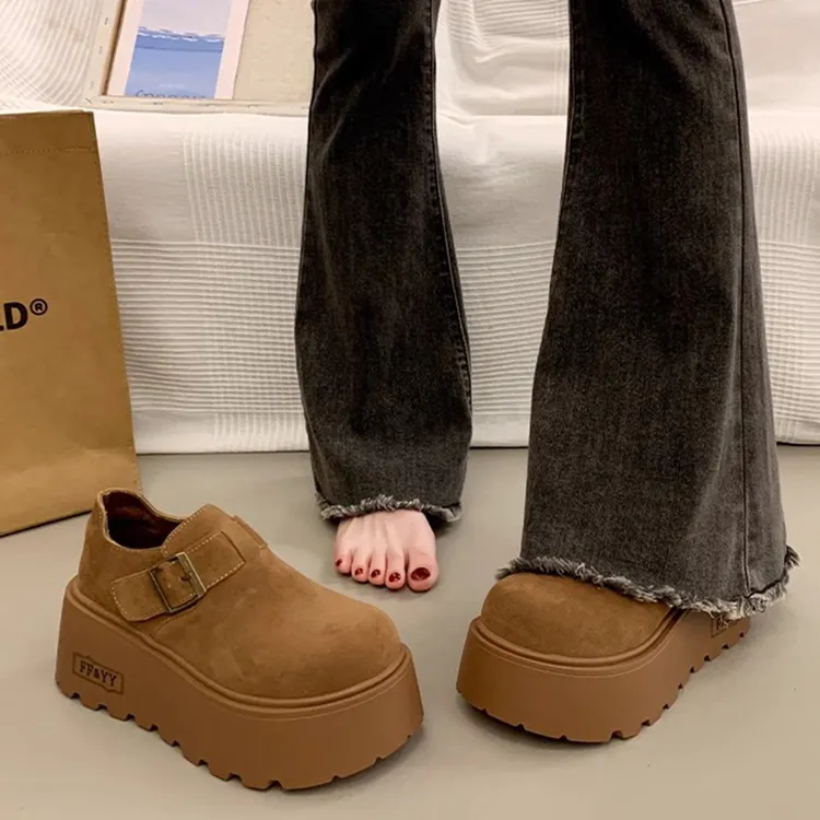 小个子增高厚底勃肯鞋女秋冬2024新款加绒大头丑萌百搭乐福鞋单鞋