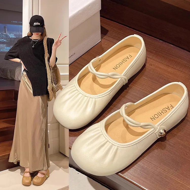 2025新款法式复古玛丽珍鞋女平底包跟单鞋一字带仙女款浅口豆豆鞋