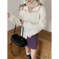 日系甜美少女娃娃领彩扣针织开衫上衣秋冬减龄毛衣