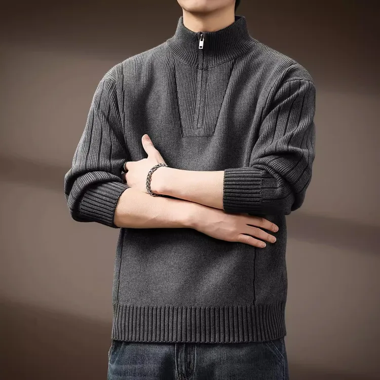 U&PURA高端美式复古重磅半拉链毛衣男冬季加厚潮牌半高领针织衫