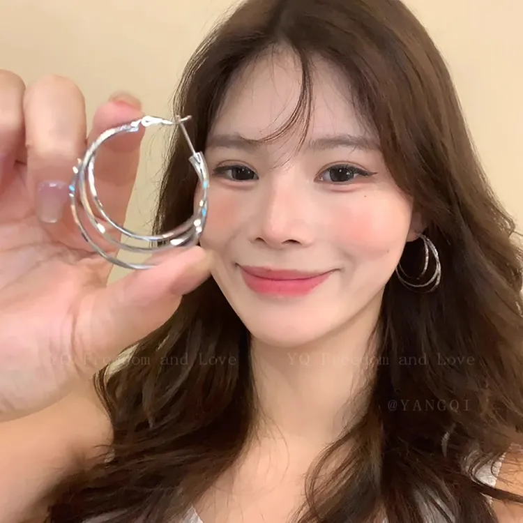 合金耳饰 金属双层圈圈耳环女高级感大耳圈圆圈耳钉素圈耳饰耳扣