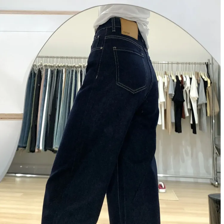 高品质丹宁蓝直筒牛仔裤女2025秋冬新款通勤宽松显瘦高腰阔腿长裤