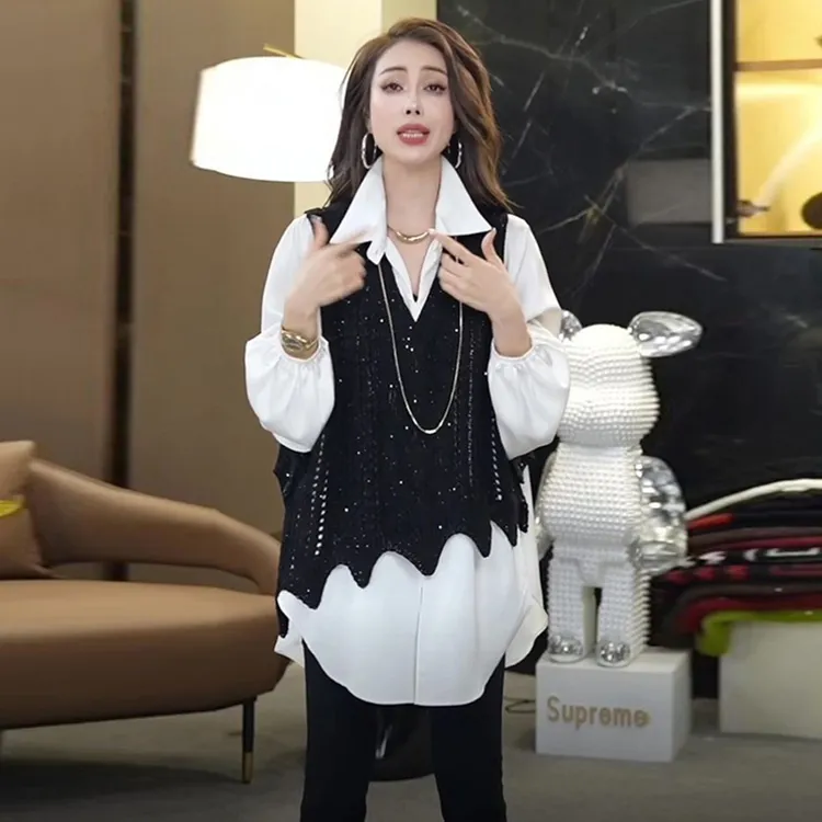 M139+2909镂空设计感针织马甲时尚休闲百搭套装