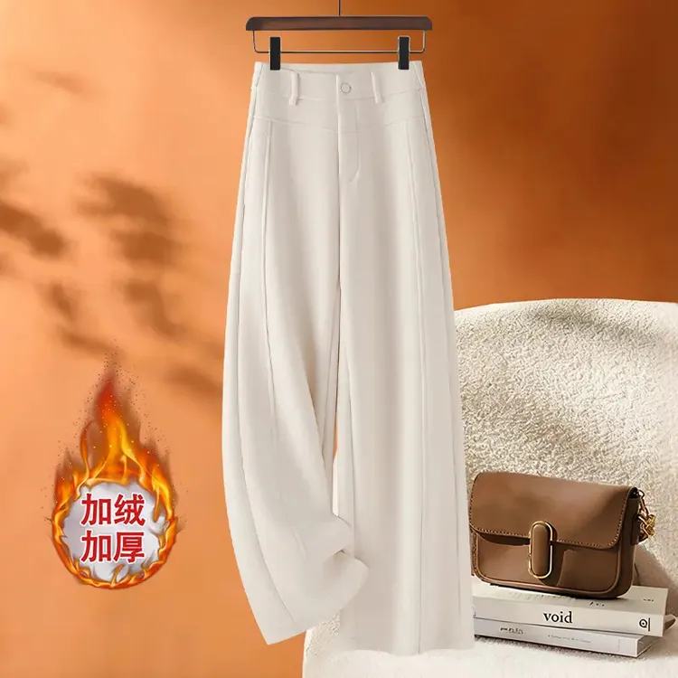 醋酸羊毛阔腿裤女2025秋冬新款时尚百搭高腰显瘦加绒直筒休闲裤子