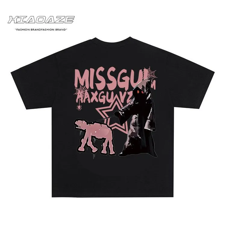 卡通动漫印花慵懒风夏季新款男女百搭情侣J款短袖t恤重磅纯棉上衣