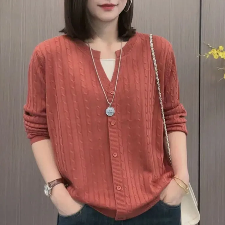 圆领毛衣女2025春秋新款韩版休闲假两件毛针织衫洋气百搭显瘦上衣