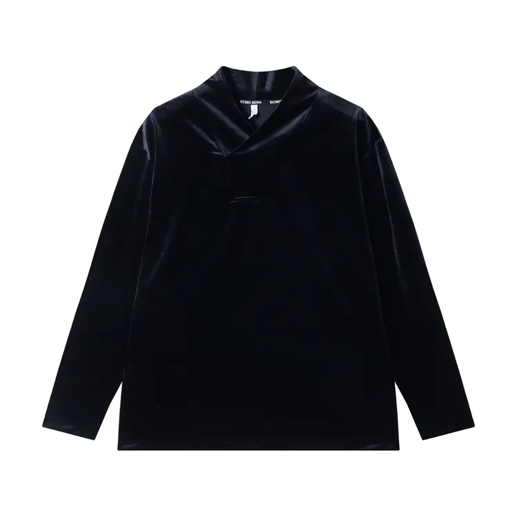 秋冬新款男士交叉V领绒面宽松百搭韩版纯色长袖潮奢卫衣