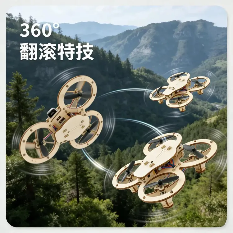 木质拼装DIY四轴飞行器无人机模型亲子互动科学实验教具智能设备商品图