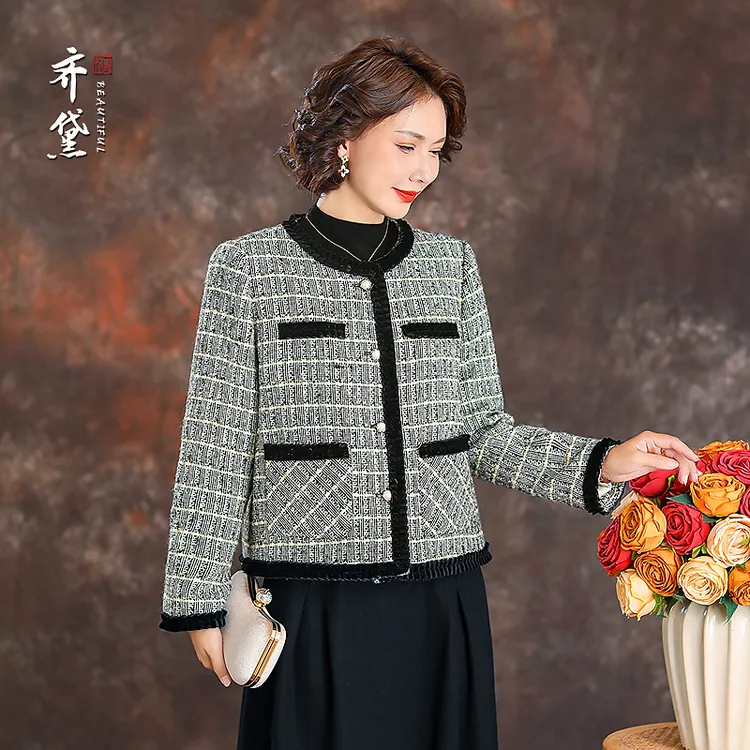 齐黛品牌双面羊绒大衣女短款2025秋冬新款洋气妈妈小香风羊毛外套