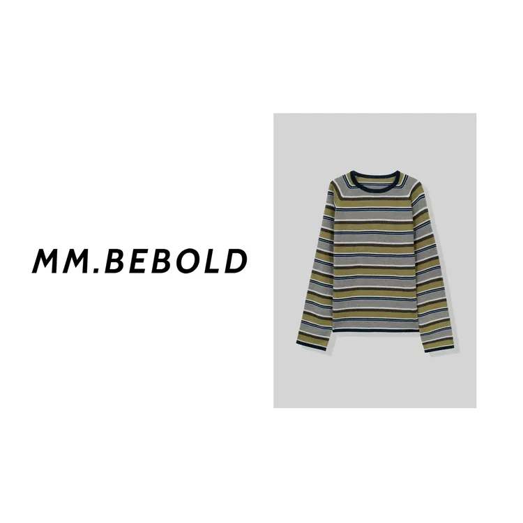  【妙姐精选】时间与海 宽松显瘦条纹长袖T恤打底衫LJL25305