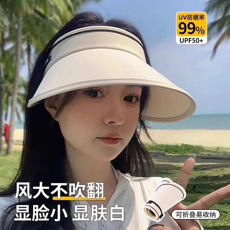 防晒帽女时尚防紫外线显脸小骑车大帽檐2025新款夏季空顶遮阳帽