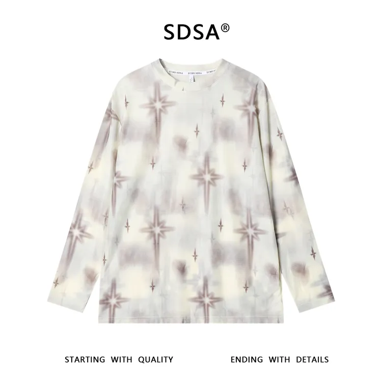 夏季高级感新款韩系扎染撞色长袖T恤透气舒适百搭潮流情侣上衣