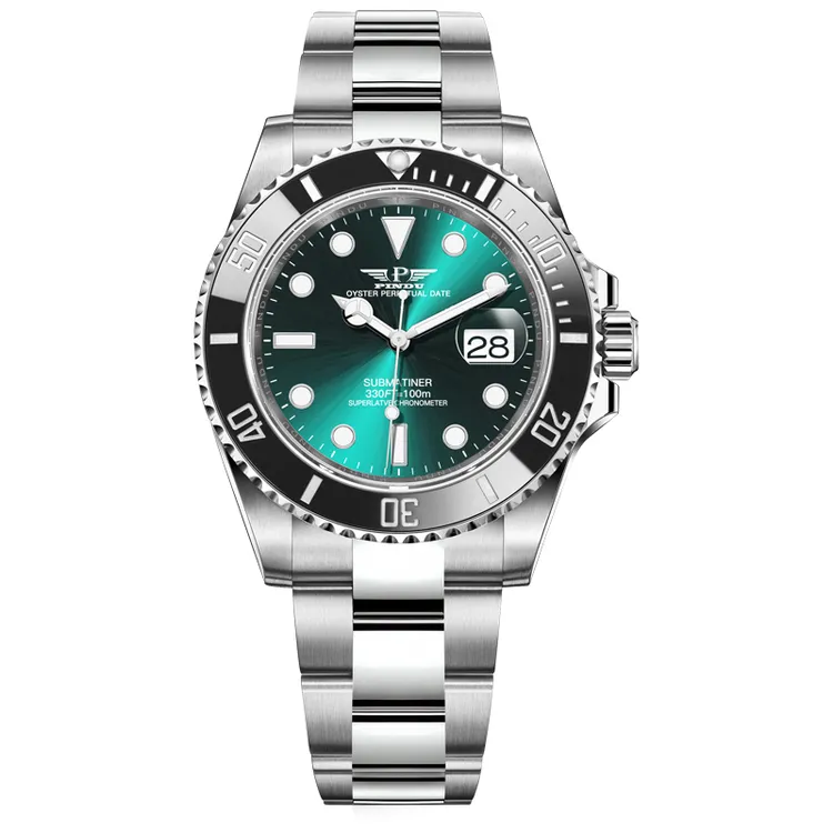 品度【胖虎】渐变绿夜光手表钢带轻奢防水自动机械腕表经典网红男表