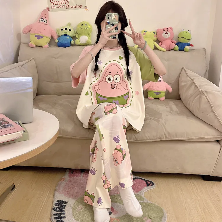 2025新款女童睡衣夏季薄款纯棉短袖长裤儿童公主风15岁女孩春秋款