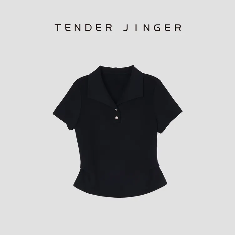 Tender Jinger【黑标】大翻领别致正肩天丝T恤T52LAN80939