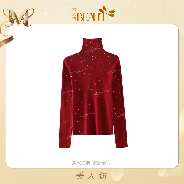 美人访【五彩银河】高领时尚细闪百搭针织打底毛衣13873