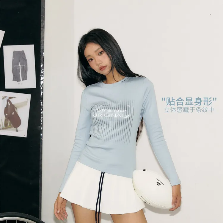 11E "选手T"棉感新疆棉球服印花长袖T恤女夏季设计感内搭打底上衣