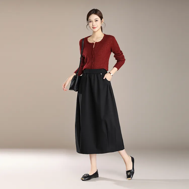 2025秋季A字裙高腰口袋气质不挑身材百搭显瘦休闲工装花苞半身裙