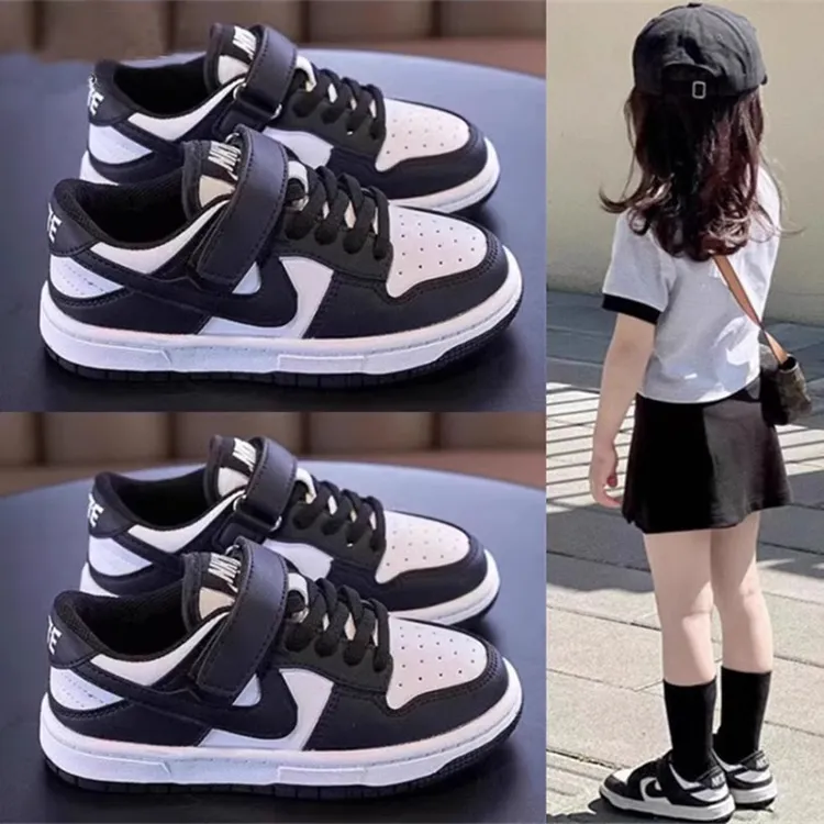 巴拉潮牌AJ女童板鞋2025年新款春秋季男童运动鞋韩版儿童黑白熊猫